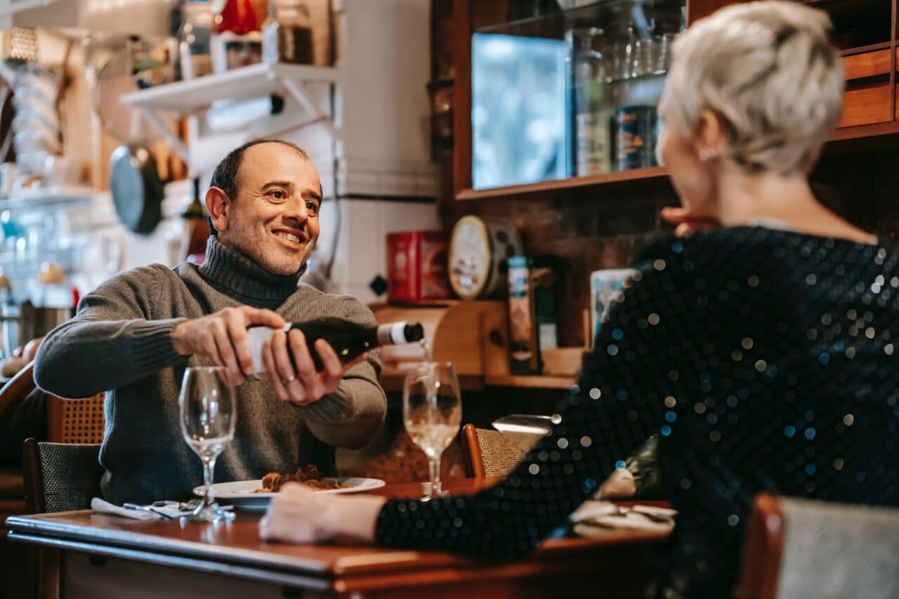 Couple out on a date at a restaurant.